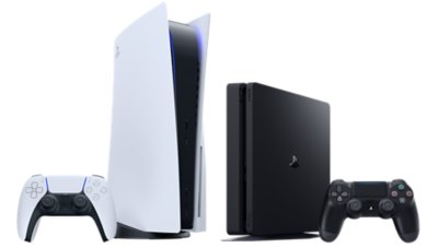 PS5 and PS5 consoles standing side by side 