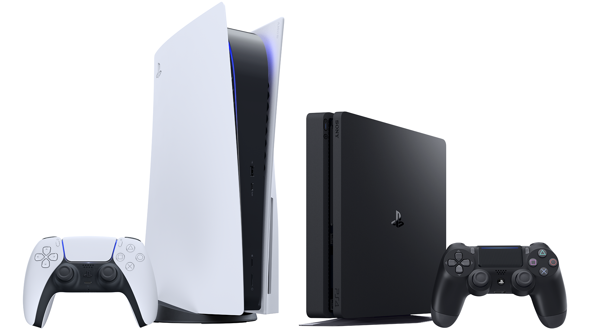PS5 and PS5 consoles standing side by side