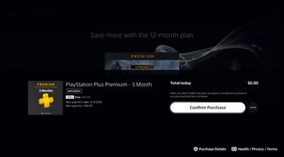 PS 5 UI explaing the PlayStation Plus offer three month bundle offer.