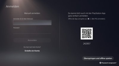 PS5-Anmeldung mit QR-Code in der PS App