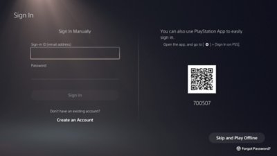 PS5 sign in with PS App QR code