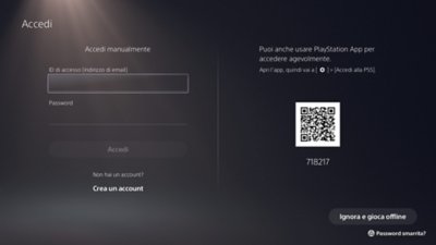 Accesso a PS5 con un codice QR di PS App