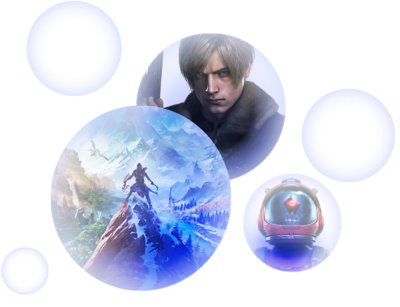 burbujas con una selección de personajes dentro