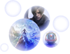 Blasen, die im Inneren eine Auswahl von Charakteren zeigen