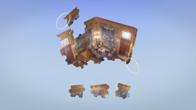 Puzzling Places – Screenshot von einem 3D-Puzzle, das vervollständigt wird