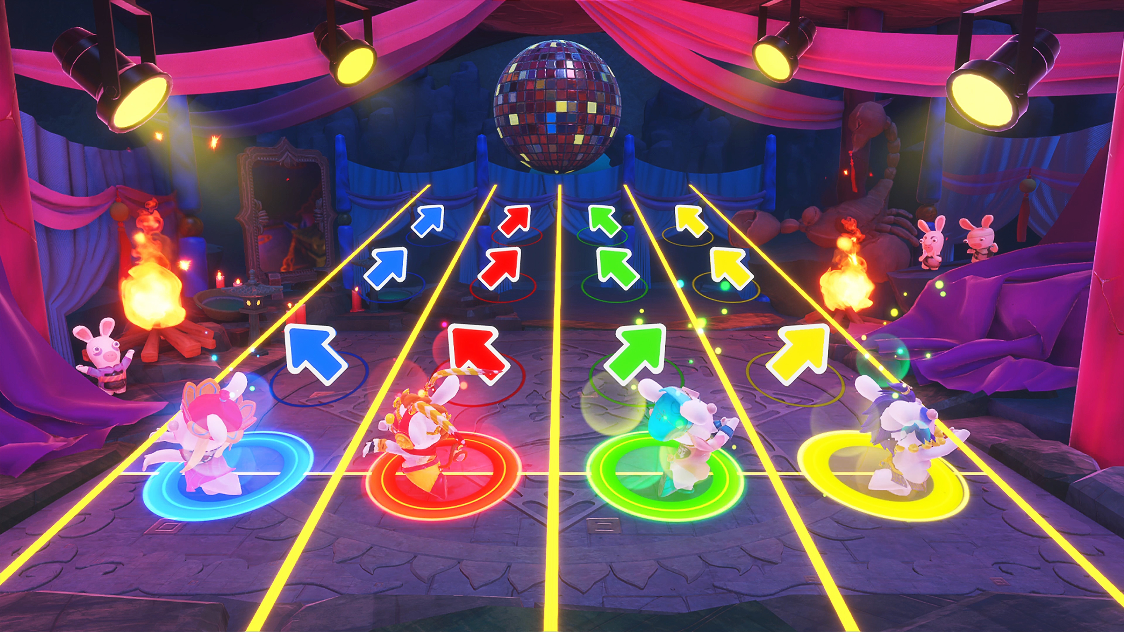 Rabbids: Party of Legends - captura de tela mostrando um jogo em grupo