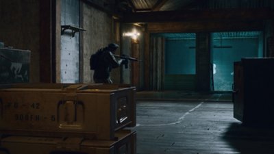 Tom Clancy's Rainbow Six Siege screenshot showing a player moving through a quiet interior environment