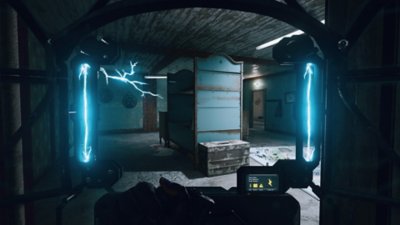 Tom Clancy's Rainbow Six Siege screenshot showing an interior with electricity crackling dangerously