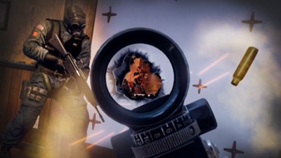 Rainbow Six Siege - captura de ecrã que mostra um jogador a apontar a mira para um inimigo