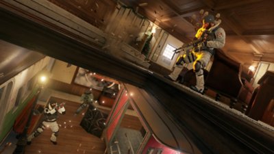 Rainbow Six Siege screenshot showing player characters on different levels of a building