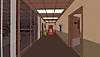 Rollerdrome – snímek obrazovky zobrazující chodbu s dveřmi
