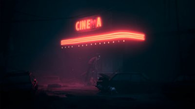 Captura de pantalla de Reanimal que muestra el exterior de un cine