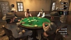 لقطة شاشة للعبة Red Dead Redemption يظهر فيها زمرة من الشخصيات تلعب البوكر في حانة