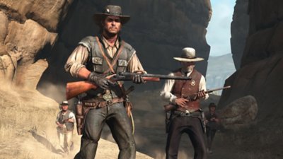 Captura de tela de Red Dead Redemption mostrando John Marston segurando uma espingarda
