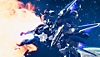 Ein Screenshot aus Relayer, der einen Stellarstreiter zeigt, einen großen, humanoiden Mech-Anzug, der von einer Explosion im Weltraum wegfliegt