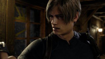 Istantanea della schermata di Resident Evil 4 che mostra Leon Kennedy.