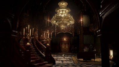 《Resident Evil Village》螢幕截圖，顯示VR模式中的大走廊