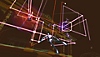 Rez Infinite screenshot showing the player character firing multiple beams at enemies in Area 4
