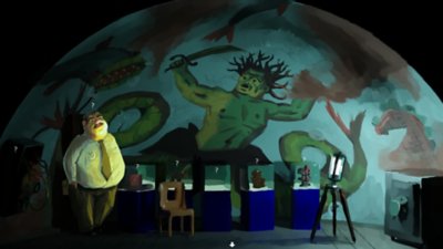 The Rise of the Golden Idol スクリーンショット 多数のインタラクトできる物体と、夜警か警備と思わしき人物