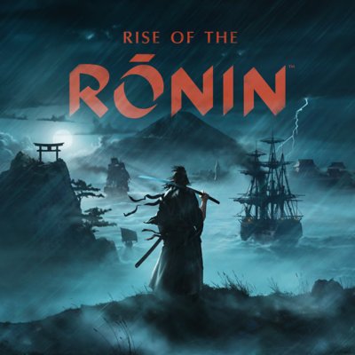 Key-art van Rise of the Ronin met een in schaduwen gehulde samoerai