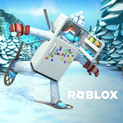 Roblox-Paket "Felix Frostbart der Yeti" mit einem Charakter in einem schneebedeckten Wald.