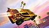 Captura de tela de Rocket League mostrando um carro amarelo voando pelos ares