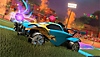 Rocket League screenshot showing a blue and yellow car in motion