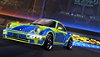 Rocket League-screenshot van een groen met blauwe Porsche 911