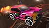 Captura de pantalla de Rocket League que muestra un auto rosa volando por los aires