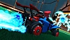 Captura de pantalla de Rocket League con un buggy azul con llamas azules que salen del caño de escape