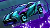 لقطة شاشة للعبة Rocket League تعرض سيارة باللون الفيروزي والبنفسجي تُحلّق في الهواء