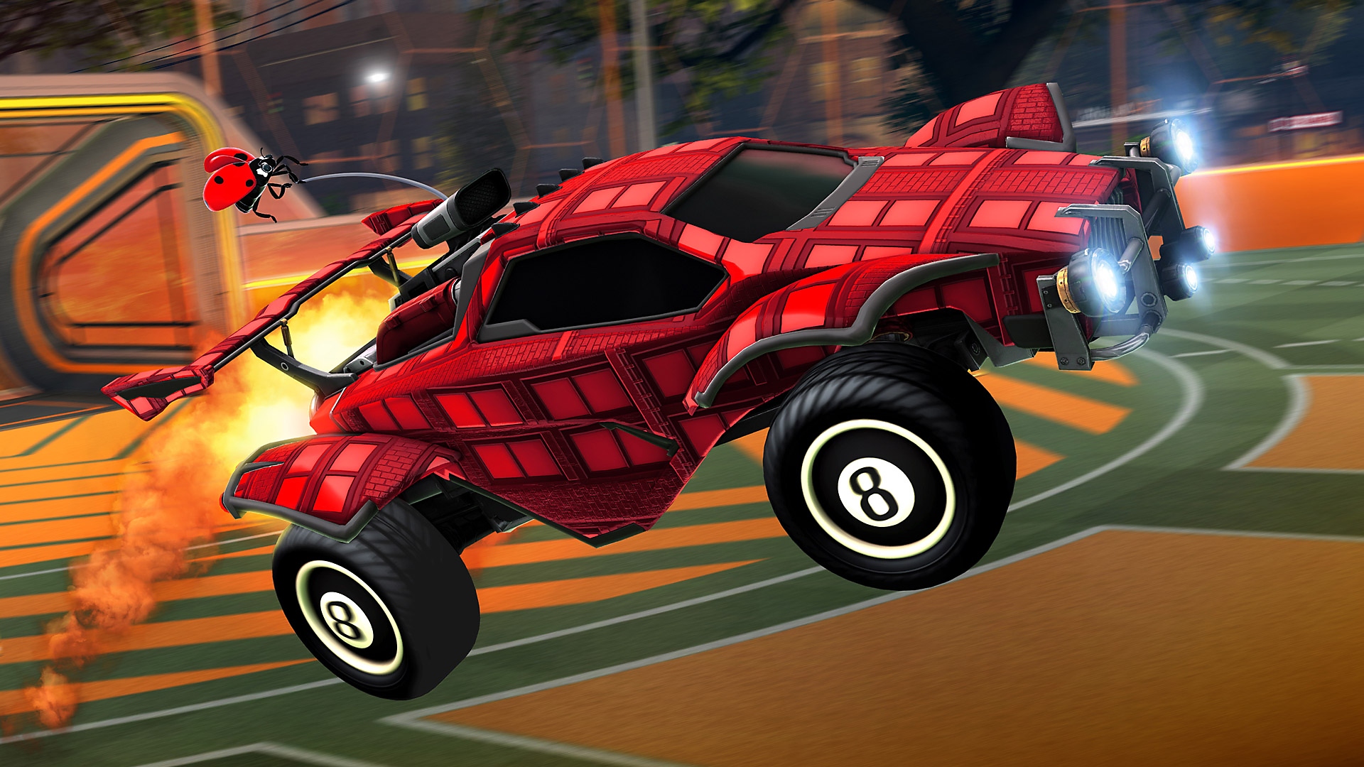 ภาพหน้าจอ Rocket League แสดงให้เห็นรถสีแดง