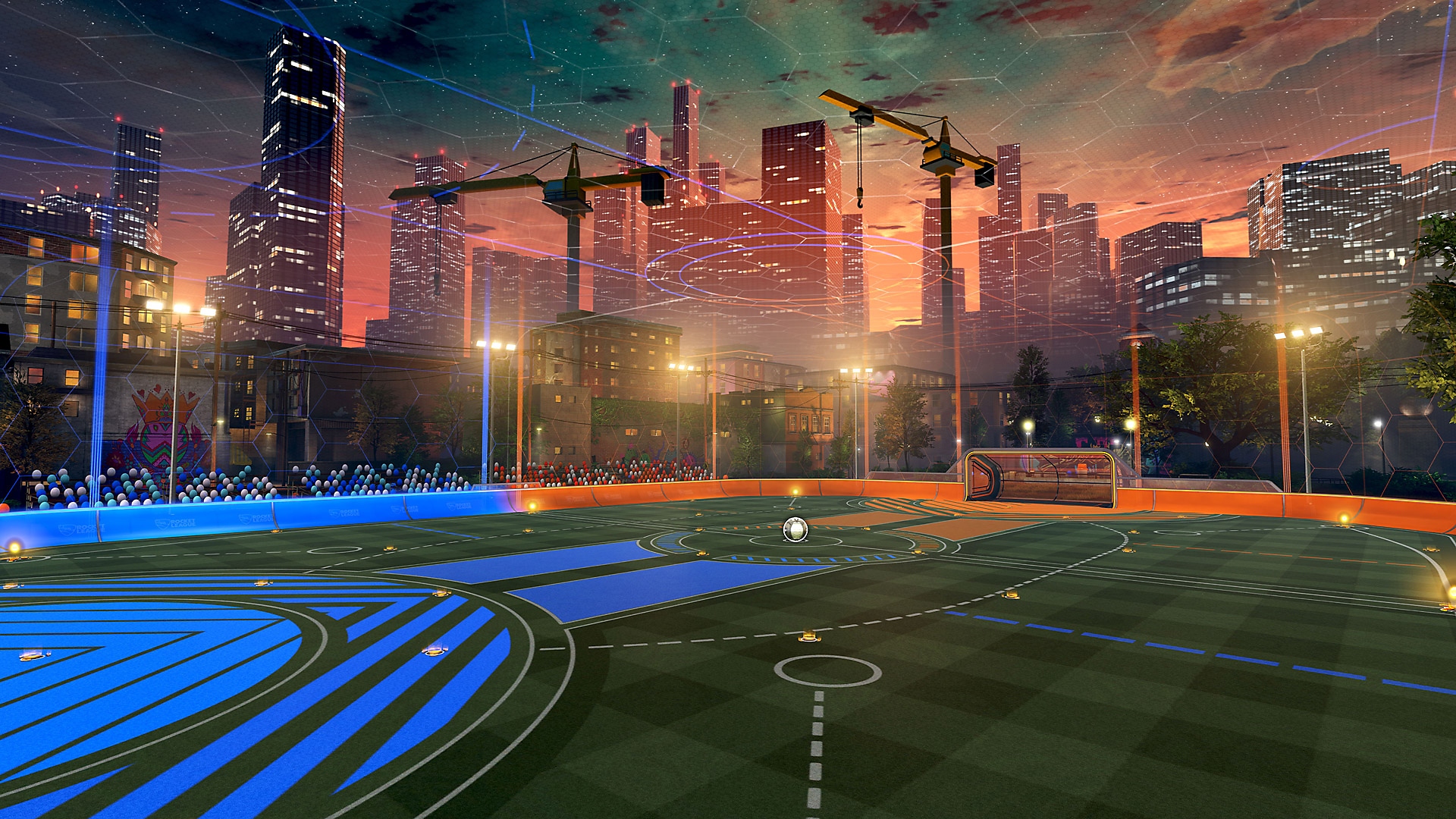 Screenshot von Rocket League, der eine Arena von Saison 8 zeigt