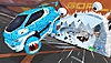 Captura de pantalla de Rocket League que muestra un coche azul con pintura que le da un aspecto peludo