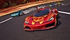 لقطة شاشة من لعبة Rocket Racing تعرض سيارة رياضية باللونين الأحمر والذهبي