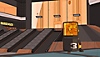 Captura de pantalla de Rollerdrome con un enemigo agachado detrás de una barrera contra disturbios