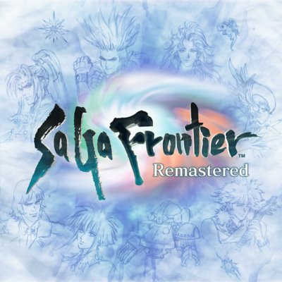 SaGa Frontier Remastered key art showing the logo of the game in front of a blue background.