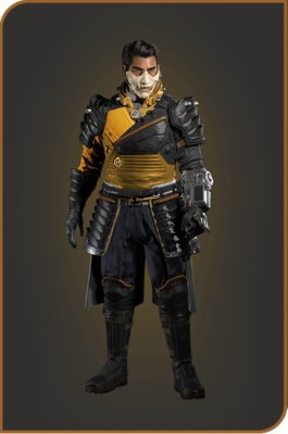 Grafik aus SAROS, die den Onryo-Skin für Arjun zeigt