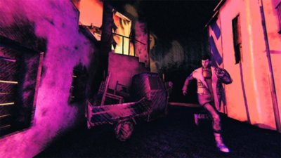 Saturnalia screenshot showing a character running down a street