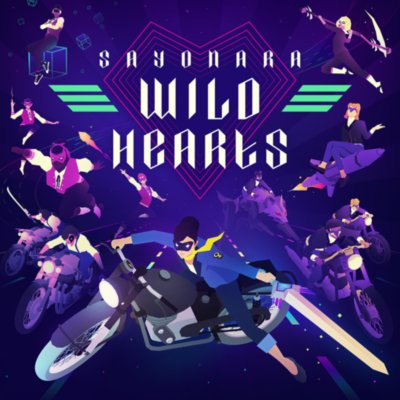 Sayonara Wild Hearts store art featuring cartoon characters riding motorcycles