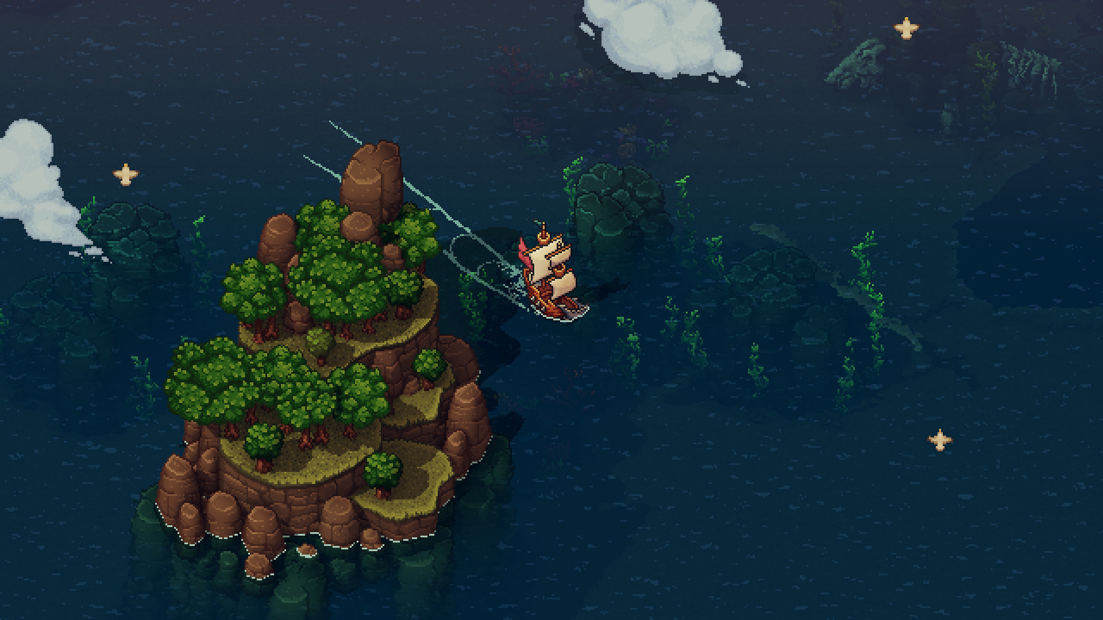 Sea of Stars – snímek ze hry zobrazující proplouvání lodí