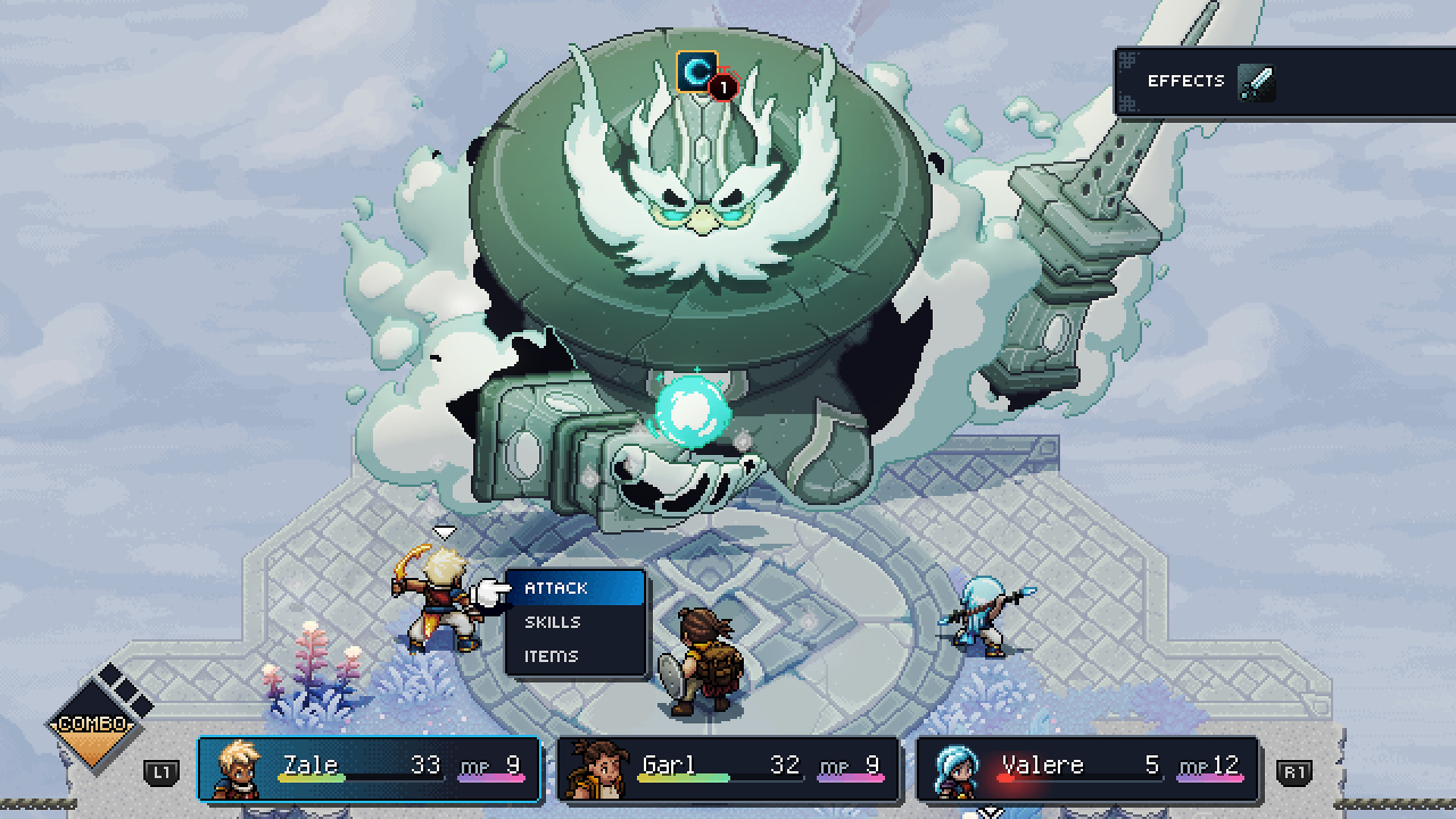 لقطة شاشة من لعبة Sea of Stars تعرض شخصيات تتشابك في قتال قائم على تبادل الأدوار.