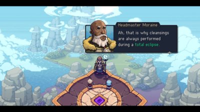 Characters listening to an non-player character speak in a screenshot.