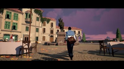 Season: a letter to the future screenshot showing the main character in a town square