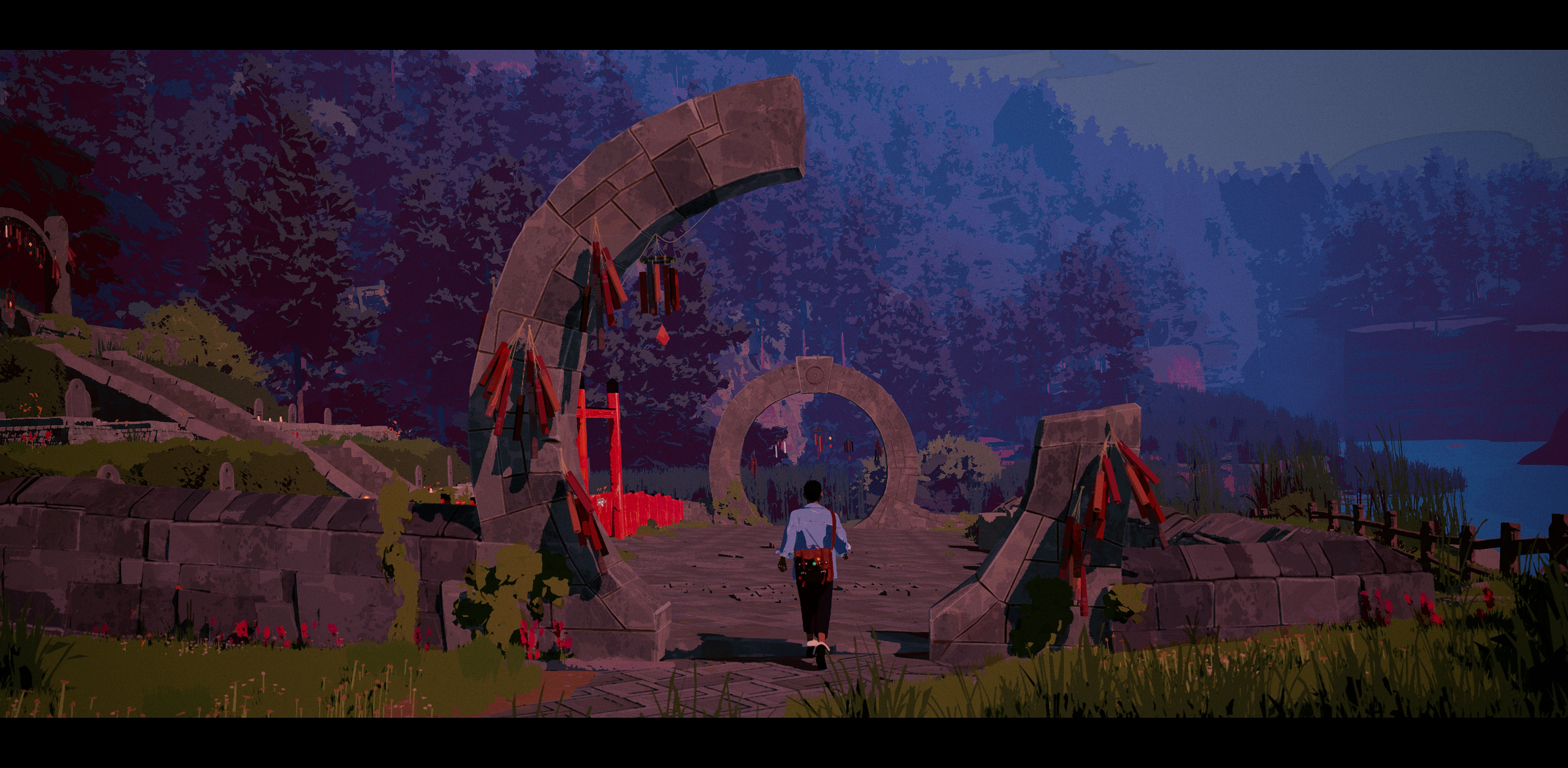 Season: Captura de pantalla mostrando a la protagonista de pie en una extraña estructura