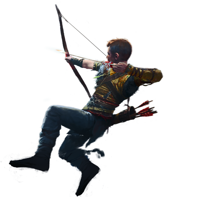 Atreus ready to fire his bow and arrow