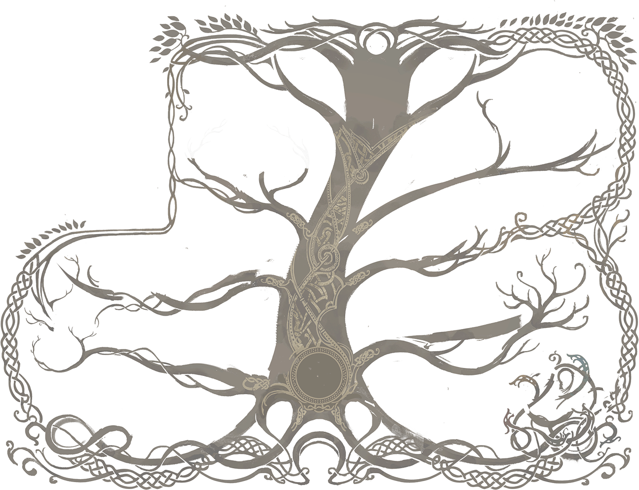 Giant ornate stylized tree used as the background behind realms