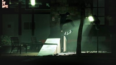 لعبة Session: Skate Sim - لقطة شاشة تعرض متزلجًا يُنفذ حركة شقلبة