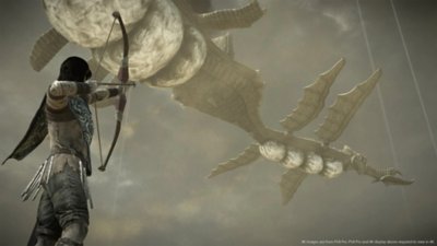 Shadow of the Colossus – Capture d'écran montrant le joueur en train de viser une énorme créature volante