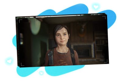 The Last of Us Part I screenshot showing Ellie up close smirking